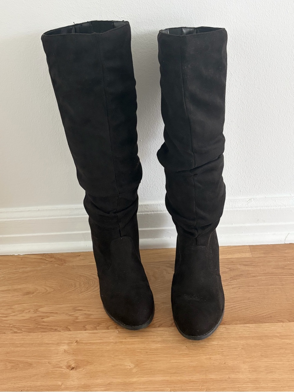 Natasha Couture Black Suede-Look Over-The-Knee Slouch Boots